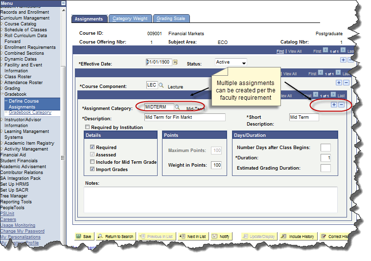 Grading Parameters PeopleSoft campus Solutions - Assignments tab