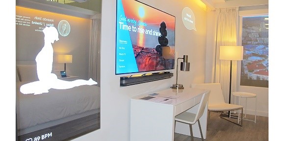 Futuristic hotel room with interactive technology