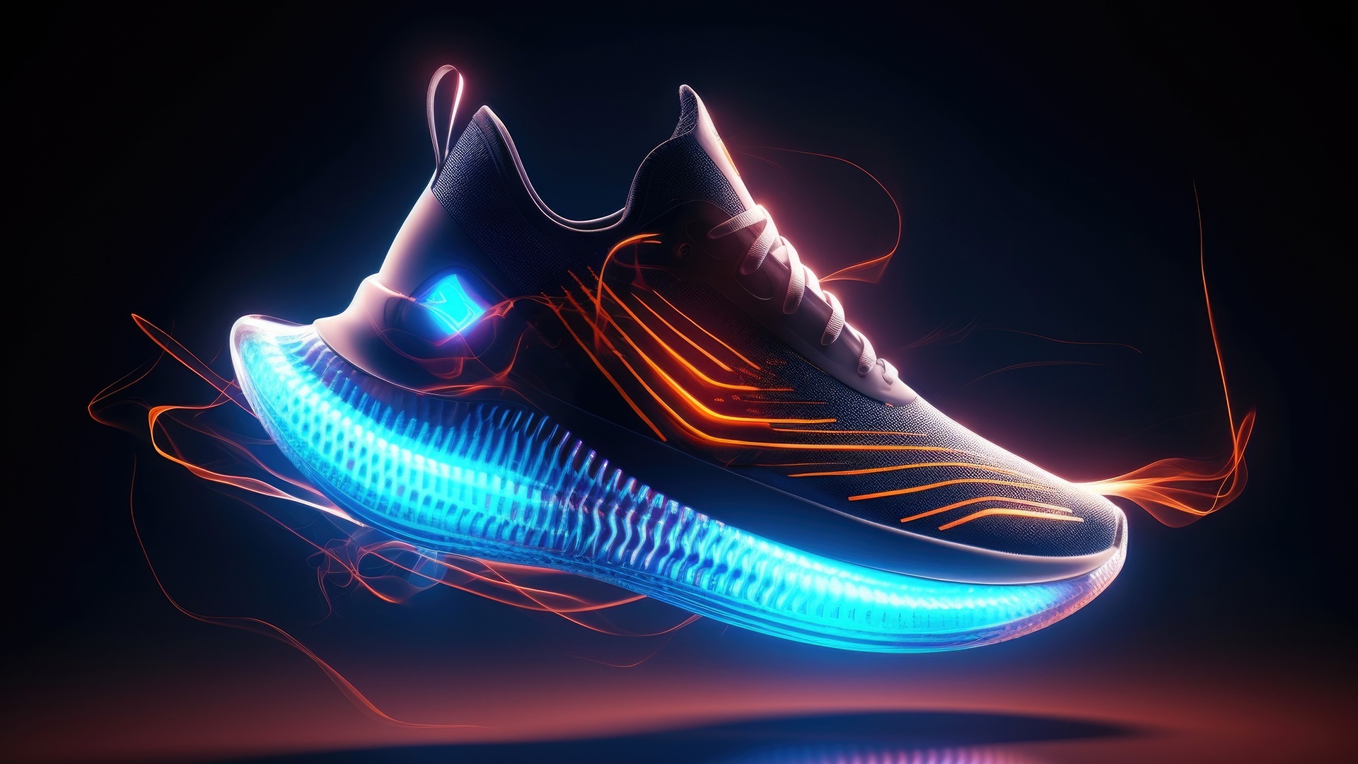 A futuristic shoe featuring glowing lights, showcasing innovative design possibilities