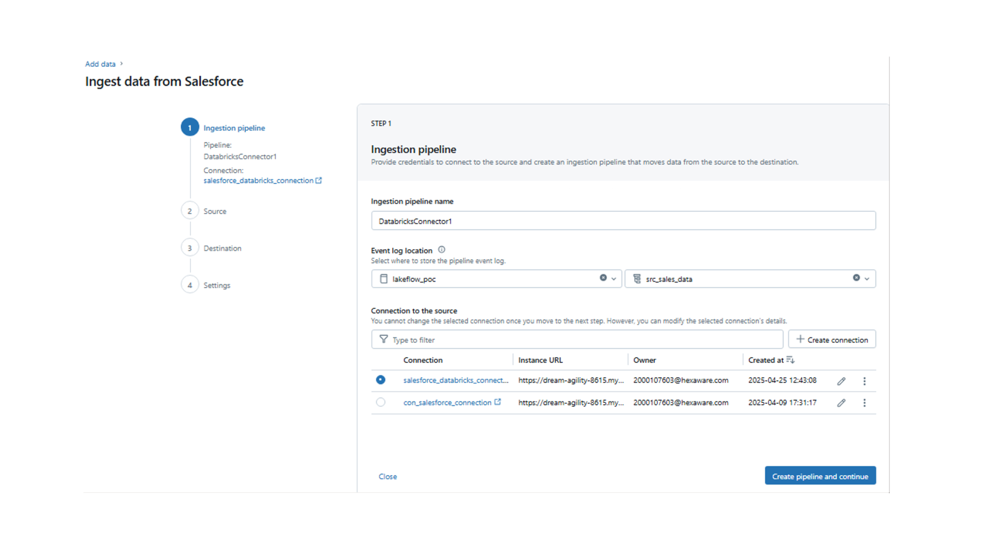 Ingest data from Salesforce - Ingestion pipeline