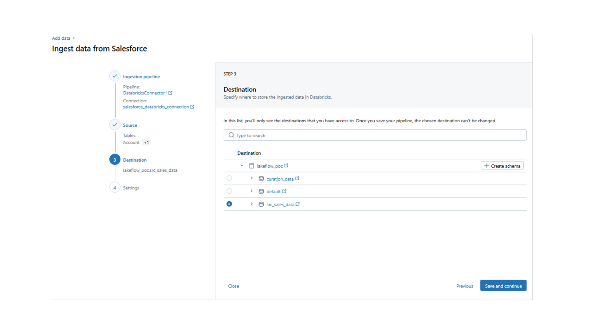 Ingest data from Salesforce - Destination