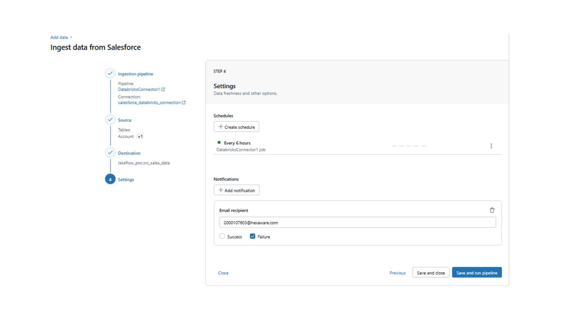 Ingest data from Salesforce - Settings