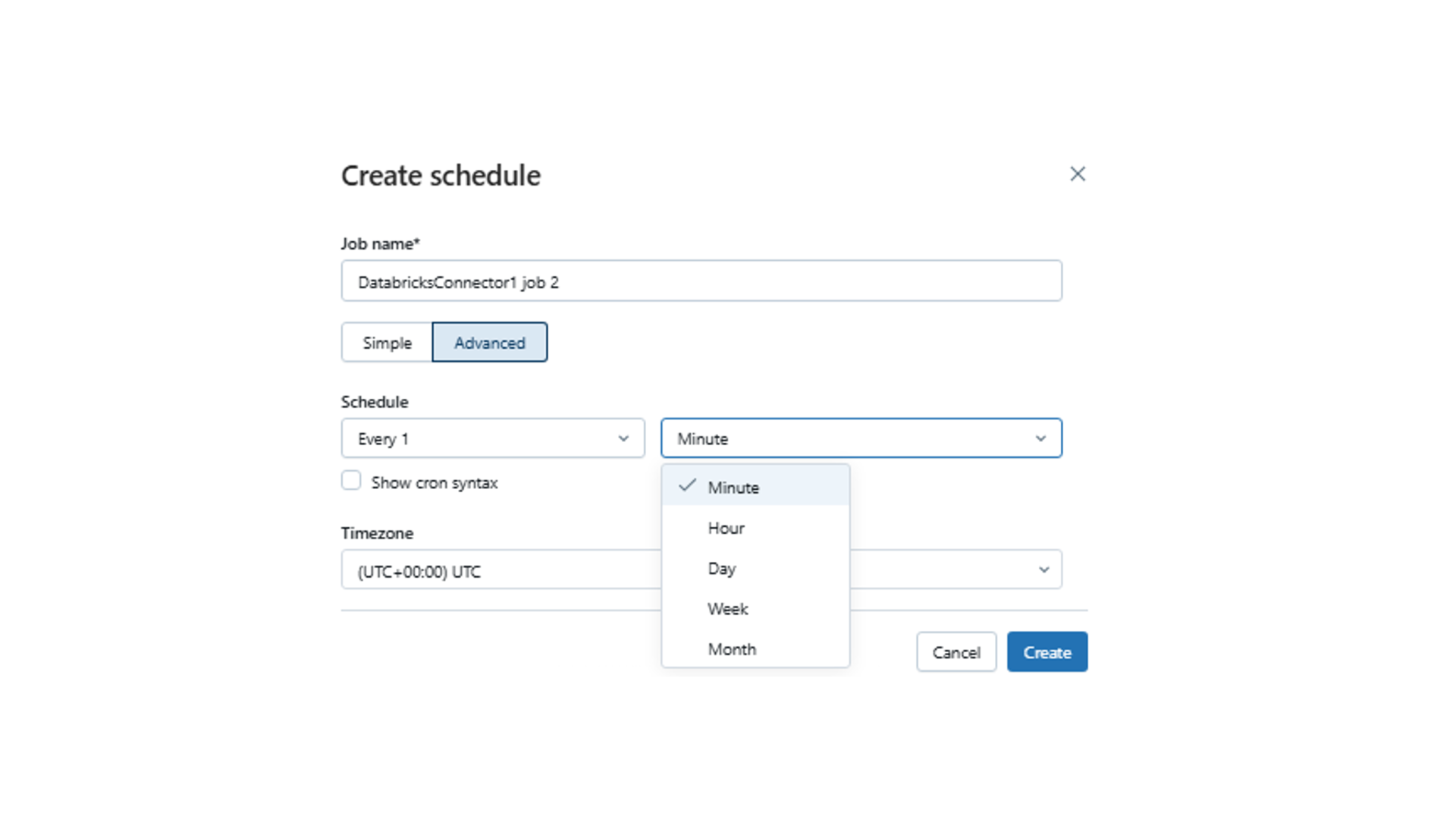Create schedule, Advanced settings